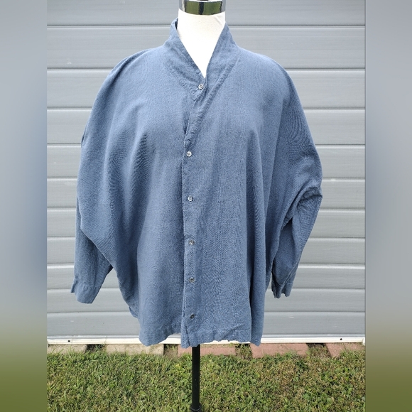 Eskandar Shirt Womens 1 Blue Button Up Cotton Relaxed Oversized Neiman Marcus